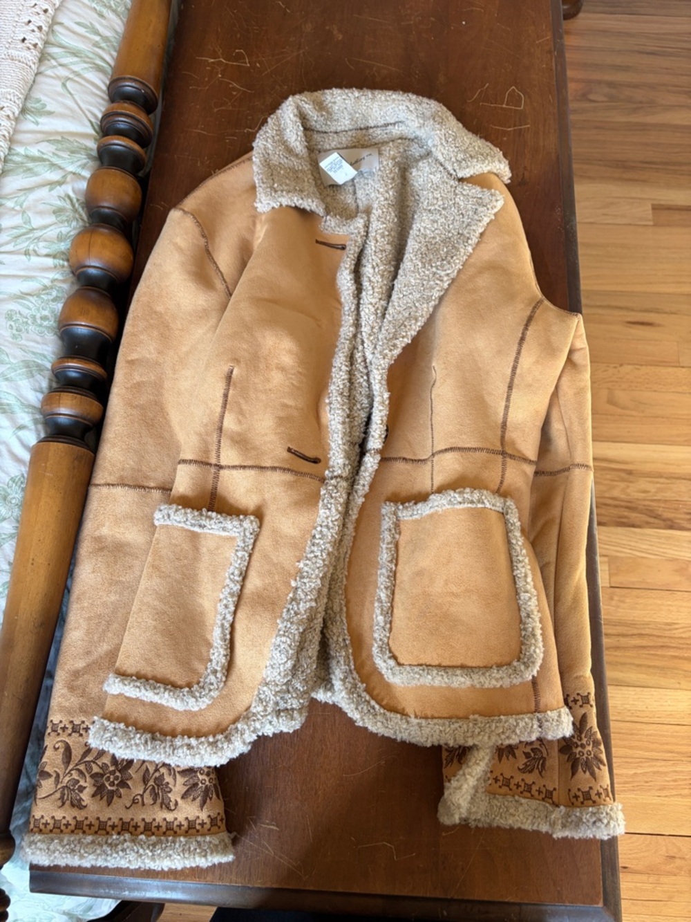 Plush Sherpa-Trim Teddy Jacket in Camel